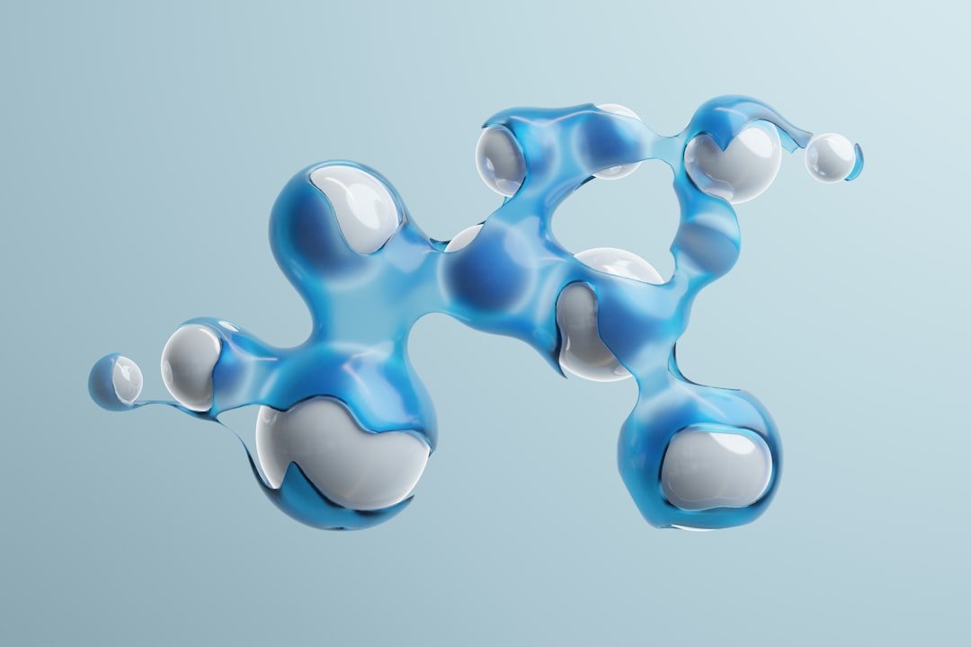 a blue and white object floating in the air